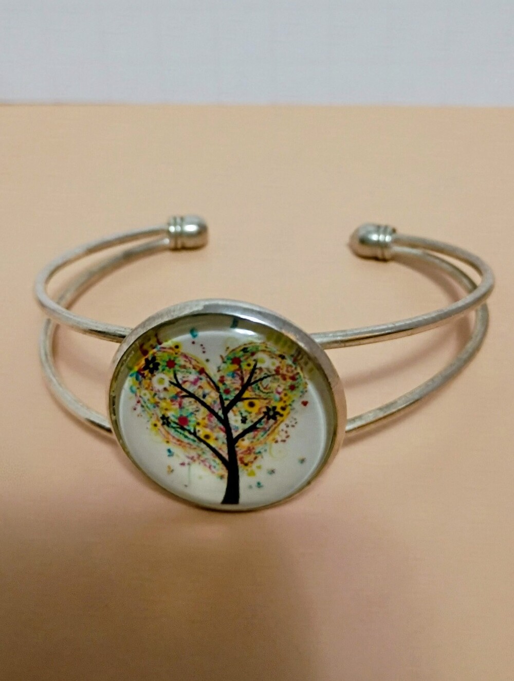 Silver Toned Cuff Bracelet Tree Design